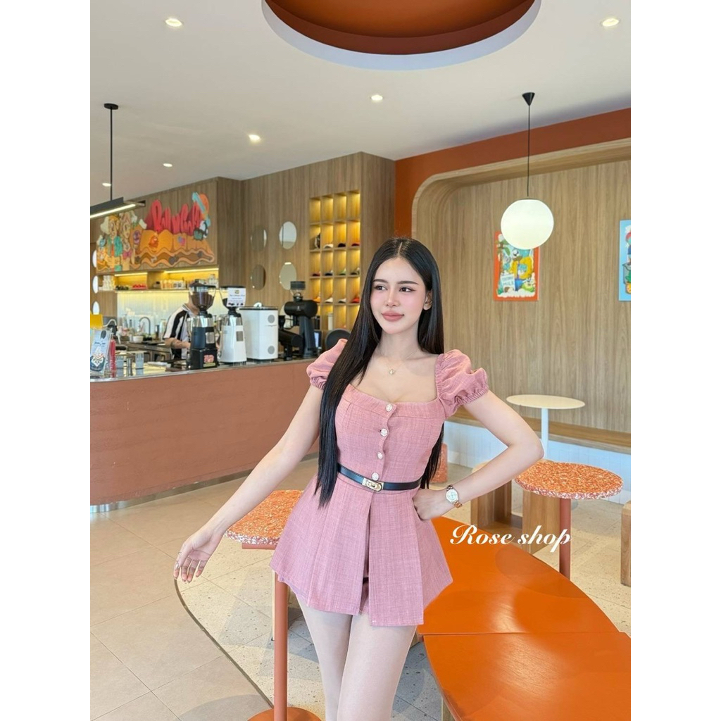 #Ontop คอลใหม่ ชุดเชต 3ชิ้น เสื้อแขนตุ๊กตา มาพร้อมขาสั้นเข็มขัดสุดหรู กระดุมหน้าใช้ได้จริง ชิคเกิ้น