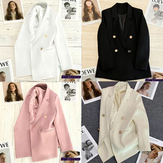🔥ส่งไวจากไทย🔥 Blazer เสื้อสูทผู้หญิง เสื้อสูทสีกากีอารมณ์สบาย ๆ ใหม่ของผู้หญิง มี 4 สี，สไตล์โลหะสี่ปุ่ม