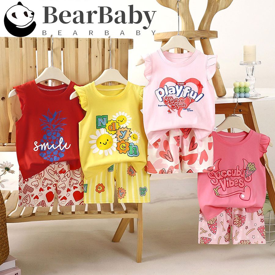 BEAR BABY เสื้อผ้าเด็ก ชุดเซทเสื้อแขนกุด เสื้อ+กางเกงขนสั้น ผ้าเรยอน นิ่มๆ ยืดๆ Size73-120 cm
