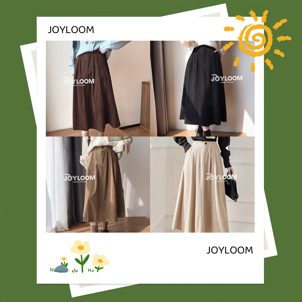 พร้อมส่ง กระโปรงยาว ลูกฟูก เอวสม็อคหลัง เนื้อผ้านุ่มนิ่ม ใส่สบาย แมทซ์ลุคง่าย รุ่นกระดุมหน้า ทรงบาน สไตล์เกาหลี