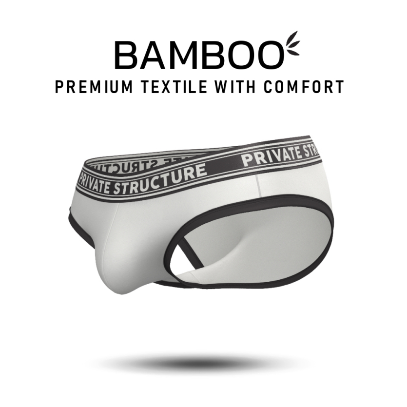 [เส้นใยไฝ่ นุ่ม-เย็น] Private Structure กางเกงชั้นในชาย รุ่น Bamboo Mid Waist Brief - White/BK [4378]