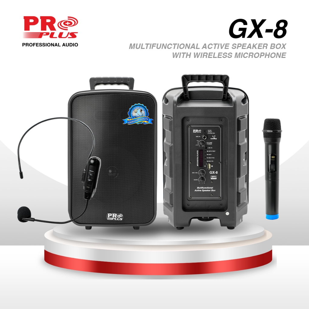 ตู้ลำโพงขยาย 8 นิ้ว มีไมค์ถือ+ครอบหัว คลื่น2.4G PROPLUS รุ่น GX-8