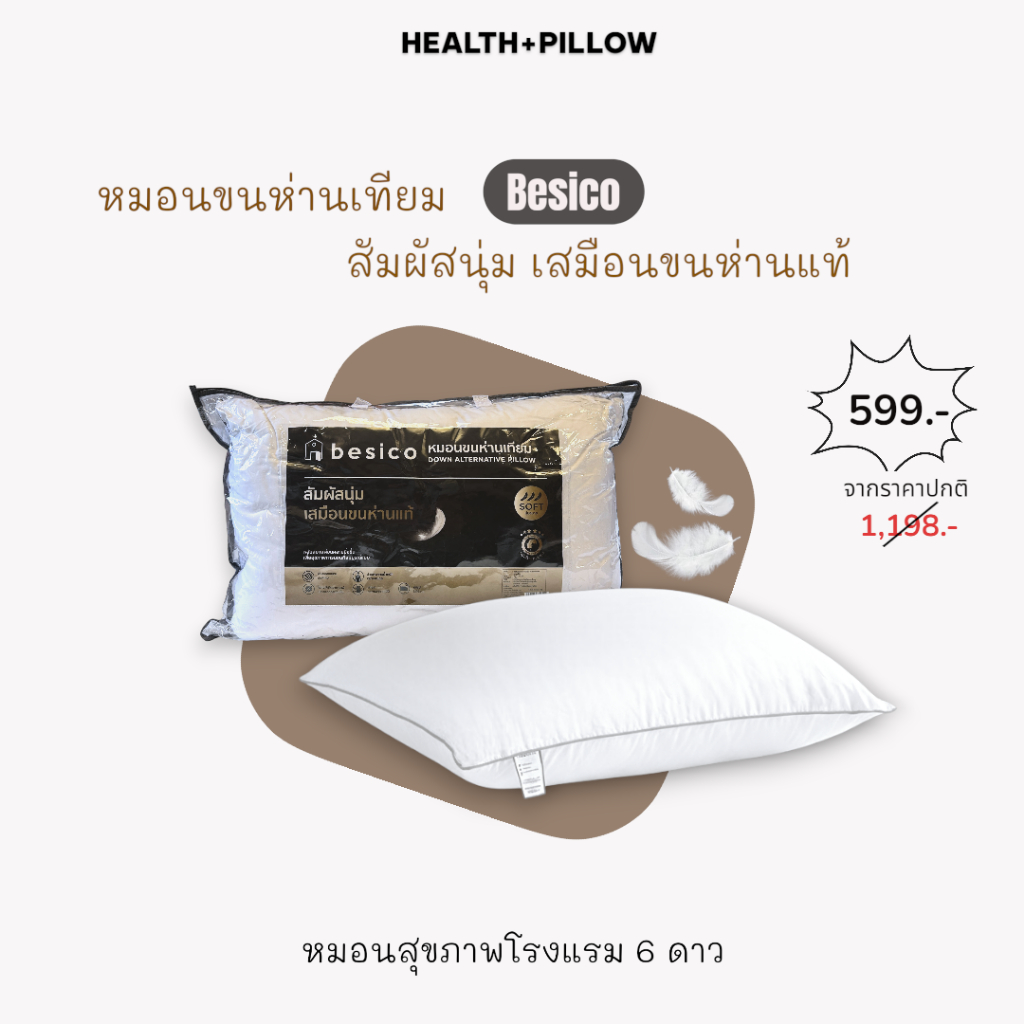 หมอนสุขภาพ ขนห่านเทียม Besico หนุนสบายระดับโรงแรม 6 ดาว 19x29 นิ้ว (887109)