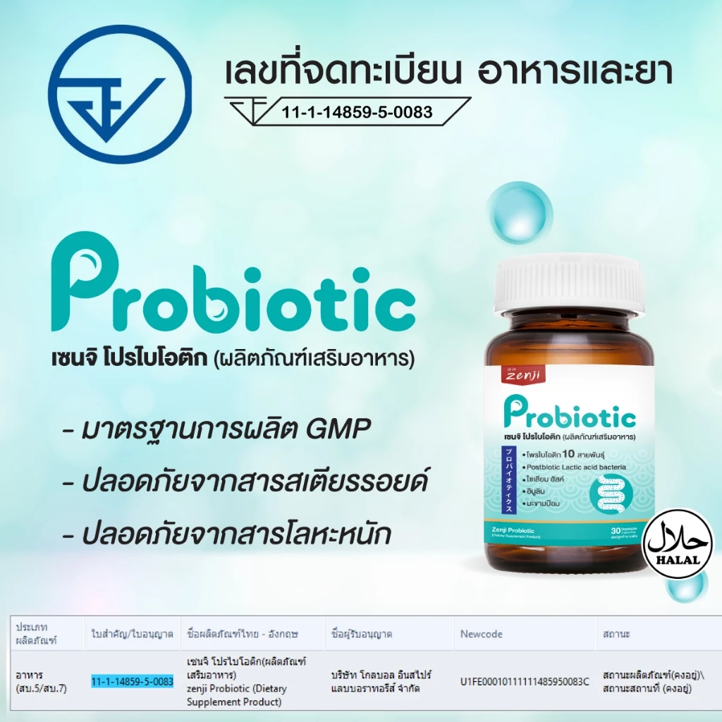 Zenji โพรไบโอติก สูตรใหม่ มีโพสไบโอติก  + พรีไบโอติก (มีฮาลาล) Synbiotics  Probiotic + Prebiotic  ซิมไบโอติก thumbnail 8