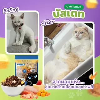 จำนวนจำกัด!! BASTET อาหารเเมวผสมฟรีซดราย 7 ชนิด (แมวท้องแมวเด็กกินได้)ขนสวย/ย่อยง่าย