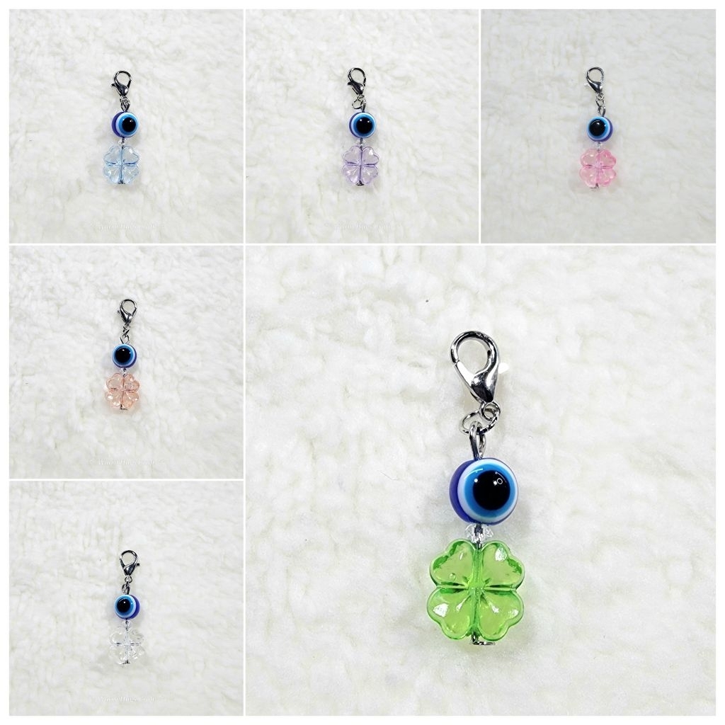 Clip >> จี้ EVIL EYE 🧿 LUCKY CLOVER ☘️ ที่ห้อยมือถือ ที่ห้อยโทรศัพท์ ที่ห้อยกระเป๋า พวงกุญแจ เครื่อง