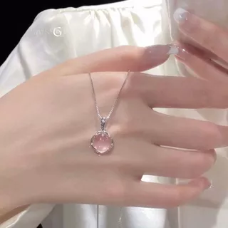 GLAMOR✨สร้อยคอเงิน Optic Rose สร้อยคอคริสตัลสีชมพูตาแมว มีระดับ สายเกาหลี ประณีต
