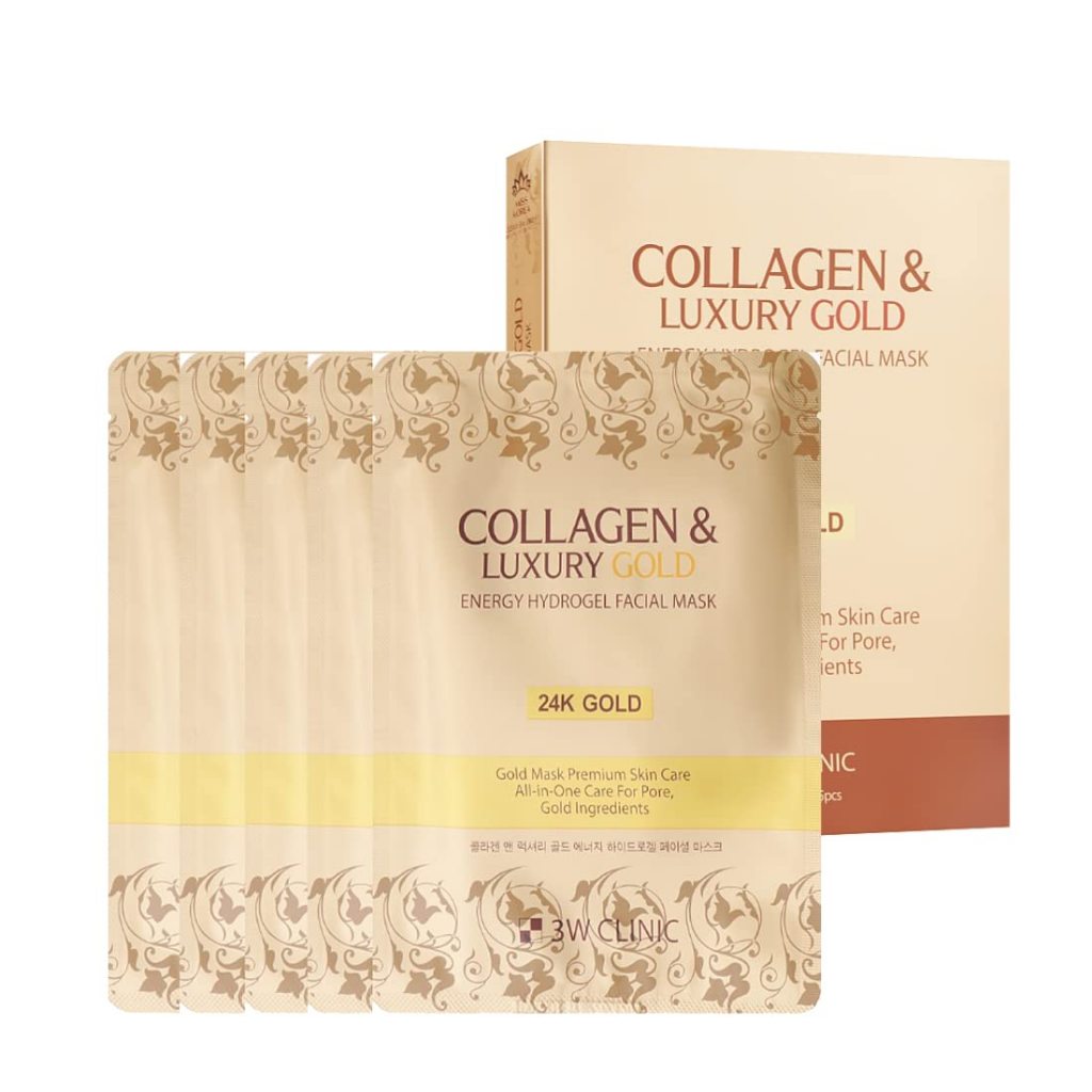 3W Clinic Collagen & Luxury Gold Energy Hydrogel Facial Mask มาส์กเจลคอลลาเจนและทองคำดูแลผิวมีริ้วรอ