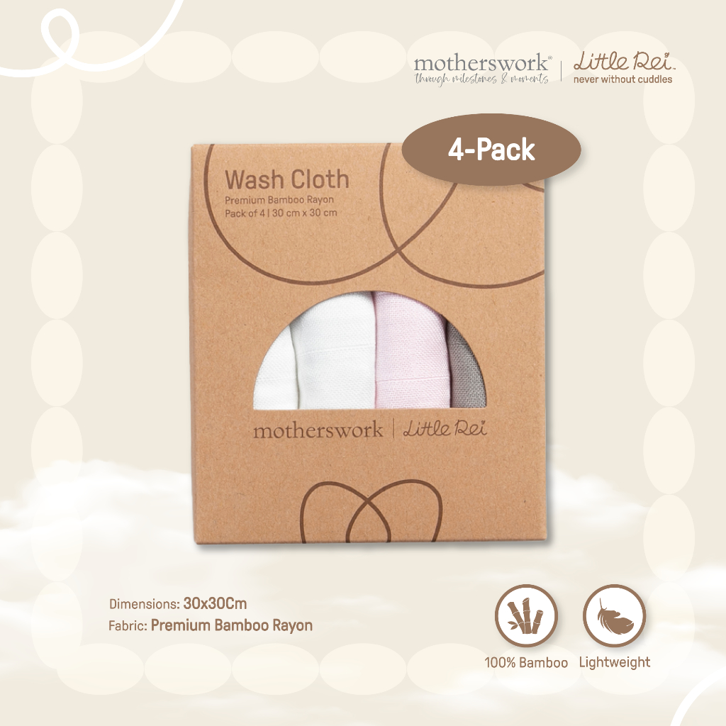 Little Rei - ผ้าอ้อมเช็ดหน้า มัสลินใยไผ่ 30x30 ซม. (แพ็ค 4 ชิ้น) | Bamboo Wash Cloth 30x30 cm (4 pcs)