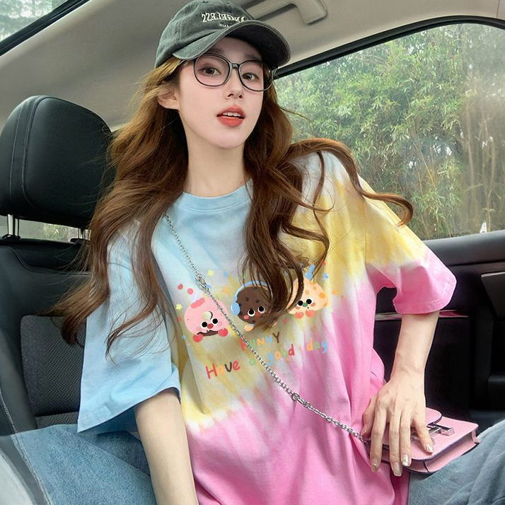 เสื้อยืดมัดย้อมสวยๆผู้หญิงฤดูร้อนใหม่ Oversize เสื้อผ้าสาวอวบไซส์ใหญ่ แฟชั่นเกาหลี เสื้อโอเวอร์ไซส์คนอวบทรงหลวมน่ารักๆ รูปที่ 5
