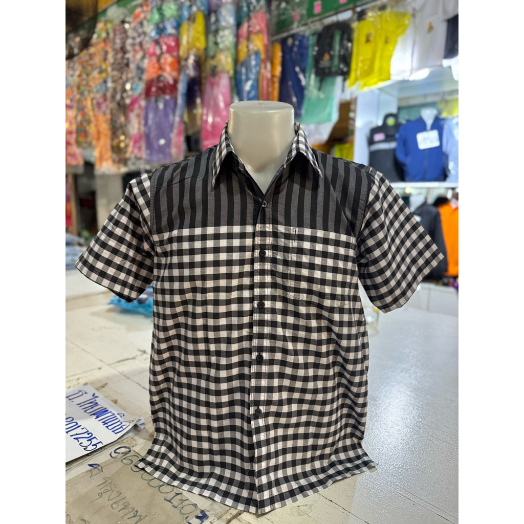 เสื้อดำ ลาย ผ้าขาวม้า ผ้าทอ มีอก 40-48 นิ้ว พร้อมส่ง สีไม่ตก ผ้าไม่หด