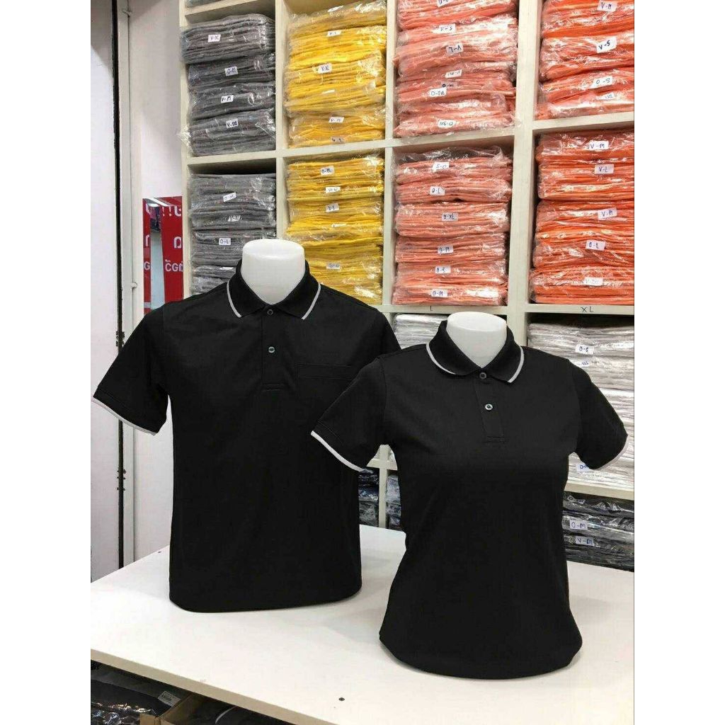 PoliganS (โพลิแกนเอส) เสื้อโปโล PS003 ชาย , PS004 หญิง เสื้อโปโลสีดำ ผ้า POLYESTER ขนาดไซส์ S-3XL