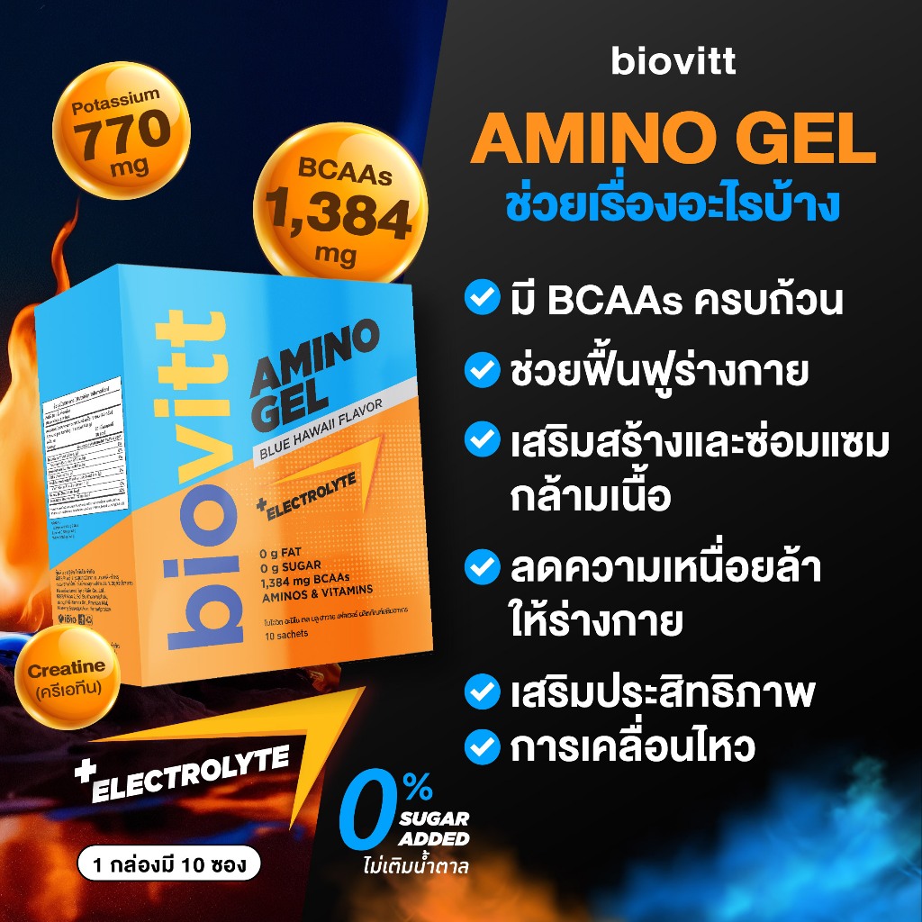biovitt Amino Gel Blue Hawaii เจลพลังงานนักวิ่ง เจลเพิ่มพลังงาน กรดอะมิโน6ชนิด มีโพแทสเซียม ไม่มีน้ำตาล ไม่มีโซเดียม รูปที่ 2