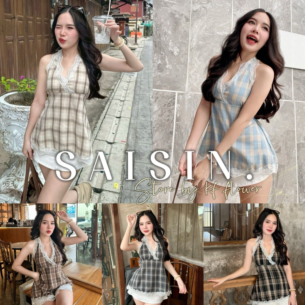 เสื้อผูกโบว์คล้องคอ สไตล์มินิเดรส งานสม็อคหลัง แฟชั่นมาใหม่ P44