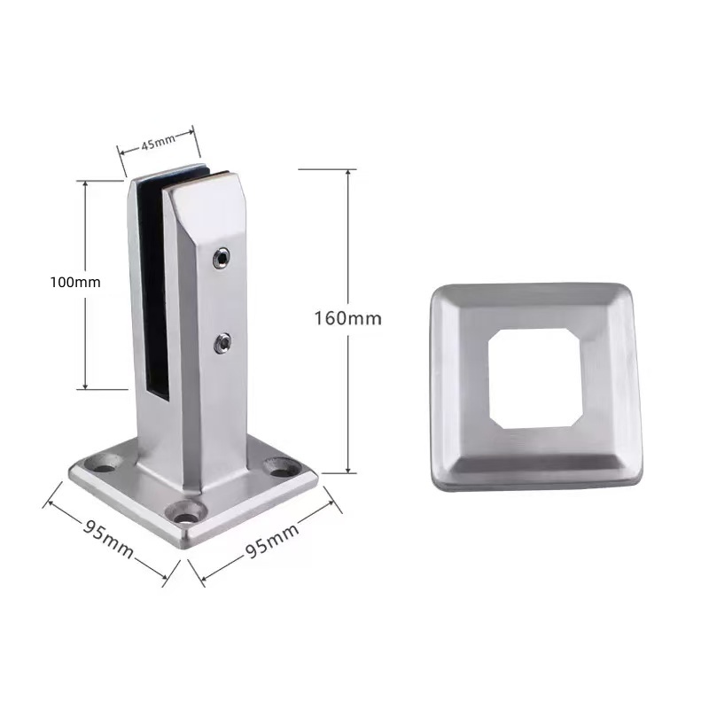 ที่หนีบกระจกราวกระจก ขาจับกระจก ชั้นยืนบันไดระเบียงแก้ว ราวกันตกกระจก สแตนเลส 304 ทรงเหลี่ยม ฟรี!ที่ครอบฐานและ - รูปที่ 5