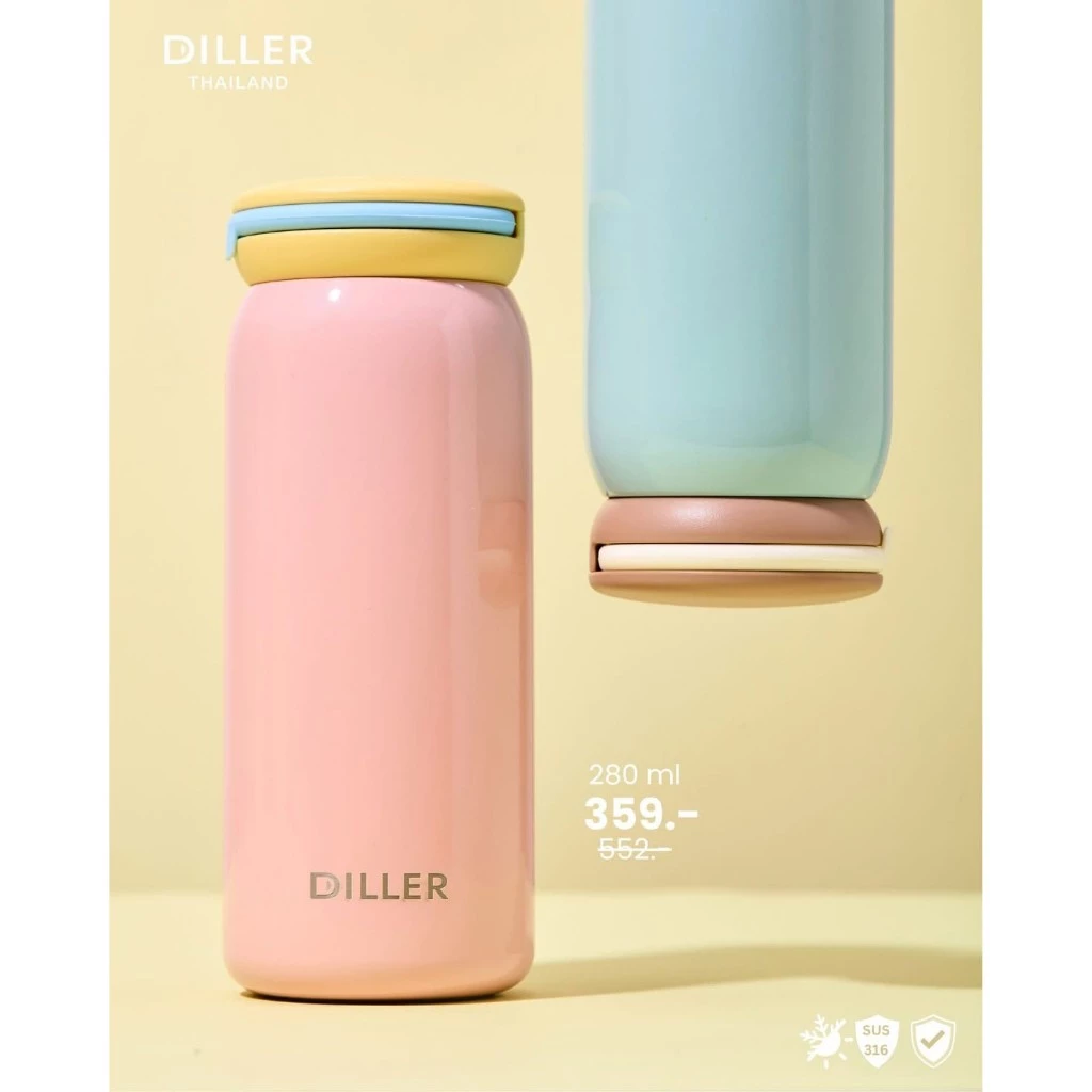พร้อมส่งจากไทย Diller Thermo Flask 280 ml. (MLH9320) กระติกเก็บความร้อนและเย็น สแตนเลส 2 ชั้นเก็บเย็น24ชม. thumbnail 5