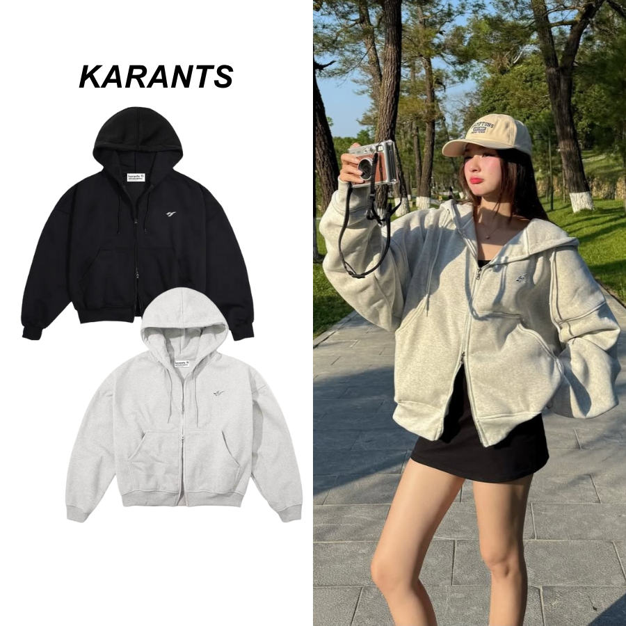 (สินค้าใหม่) Karants เสื้อฮู้ดดี้โลโก้โลหะ ทรง Cropped Boxy พรีเมียม ผ้าฝ้ายนุ่มฟูคุณภาพสูง - AK31
