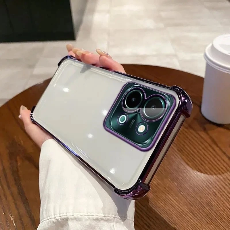 เคสกันมุม สำหรับ OPPO Reno16 16F 16Pro Reno15 15F 15Pro max Reno14 14F 13 13F Find X9 X9Pro กระกันแทก ขอบสี หรูหรา E1