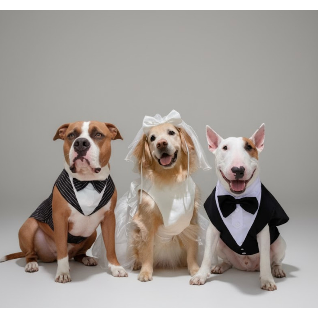ชุดแต่งงานสุนัข/แมว ชุดราตรีเจ้าสาวหมาใหญ่ | ชุดสูททักซิโด้หมาใหญ่ ชุดเจ้าบ่าว พรีเวดดิ้ง วันเกิด