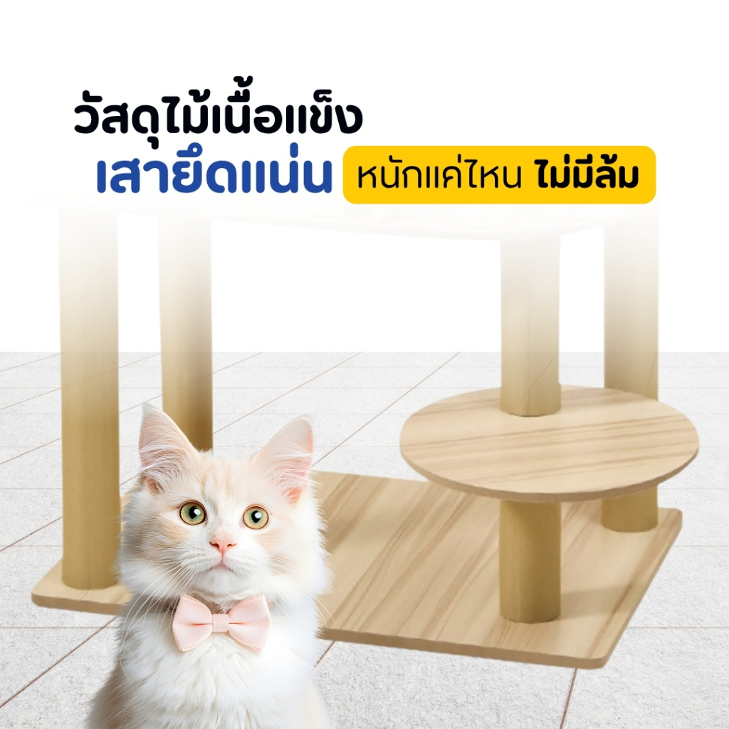 🐱PetParadise.th🐶 คอนโดแมว คอนโดลับเล็บแมว คอนโดไม้ มีที่ปีนป่าย ลับเล็บ เปลนอน สูง155cm รูปที่ 2