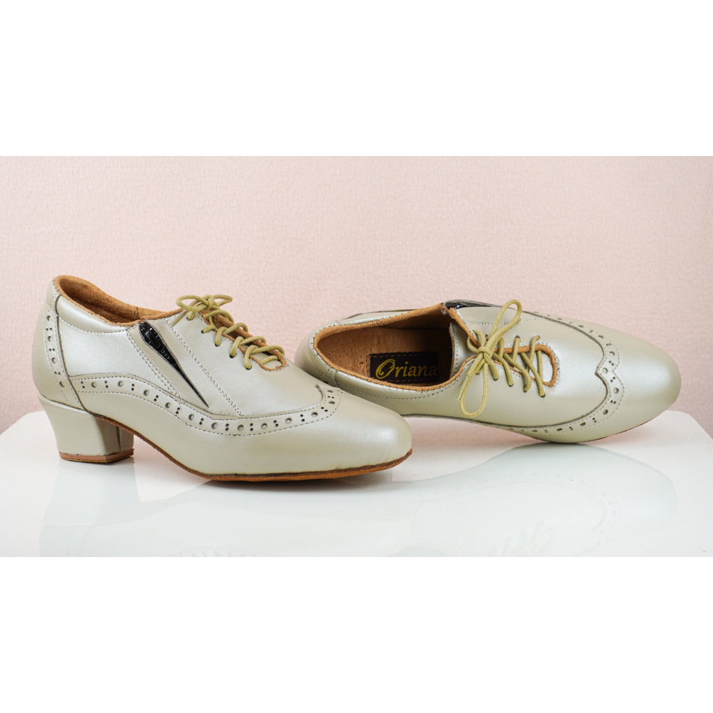 รองเท้าลีลาศ และ Salsa Dance Shoes Oriana MD-P14 สีครีม ส้นสูง 1.5 นิ้ว