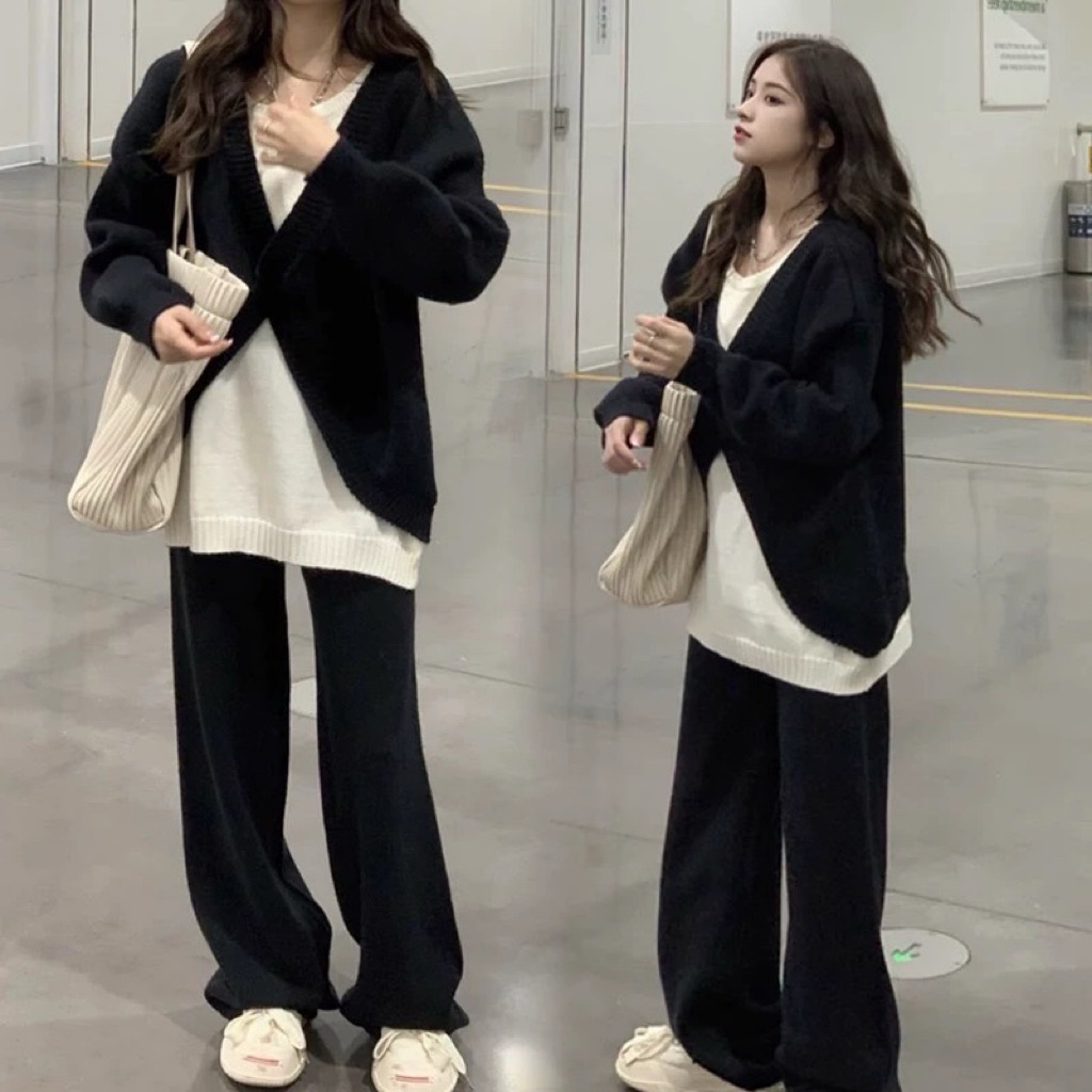 Airport Set  ชุดเซ็ตไหมพรม สีดำทรงสวย