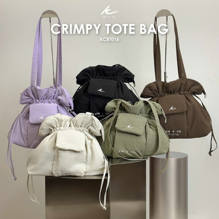 KIM&CO. ORIGINAL - CRIMPY TOTE BAG(KCBT016) กระเป๋า Tote Bag มี 5 สี ดำ/ขาว/ โอลีฟ/น้ำตาล/ม่วง