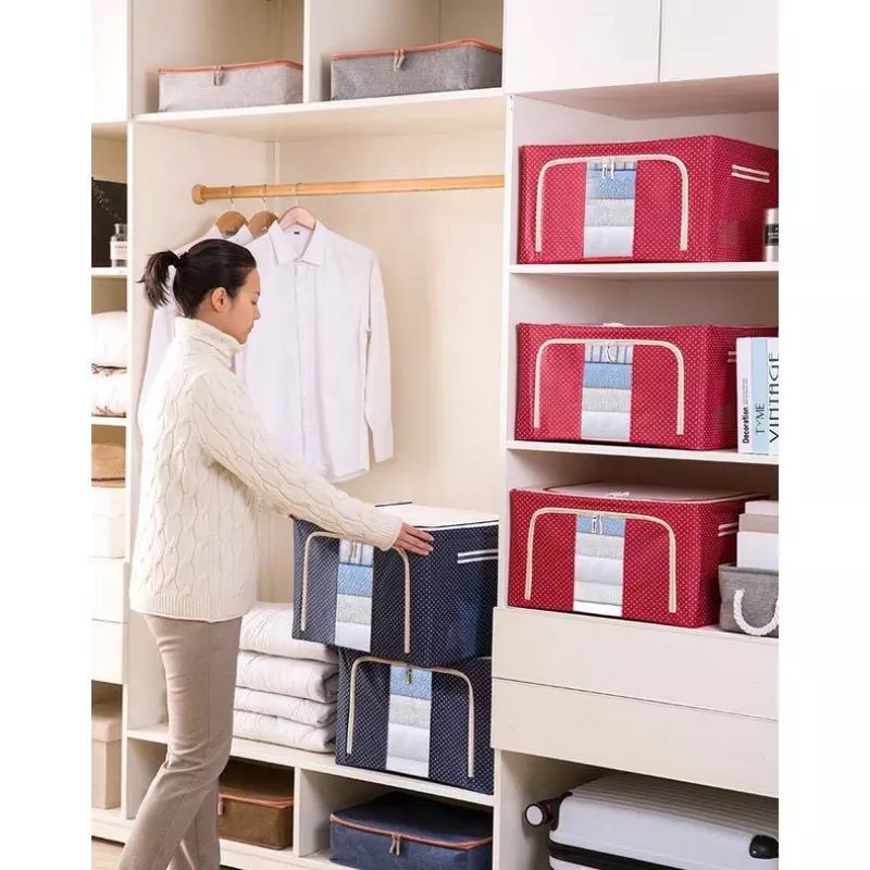 66L/80L/130L กล่องเก็บเสื้อผ้า กล่องเก็บผ้าฟอร์ดโครงเหล็ก มีประสิทธิภาพกันความชื้นและฝุ่น กล่องเก็บของแบบพับได้ thumbnail 9