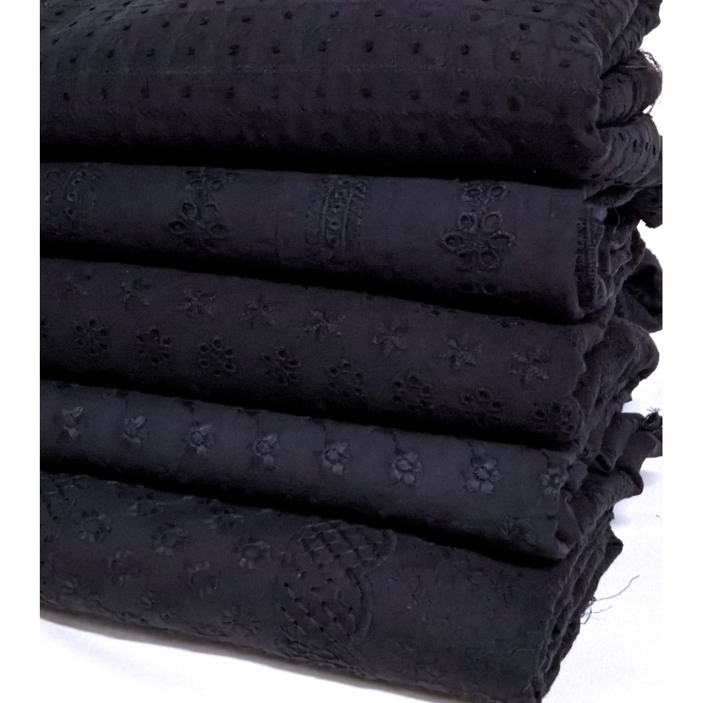 คอตต้อนปักลูกไม้ญี่ปุ่น ลายจุด ลายดอก ลูกไม้ดำ ผ้าดำ ผ้าเมตร ตัดเสื้อ black embroidery lace fabric