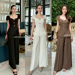 (S-XL)   Jariya 📣พร้อมส่งเซ็ทเสื้อแขนสั้น+กางเกงขายาวทรงพลีท…