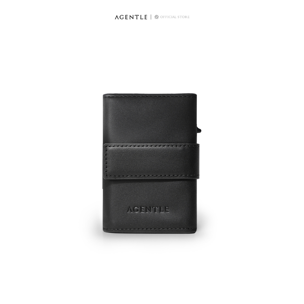 AGENTLE Pop-Up Wallet กระเป๋าสตางค์บัตรป๊อปอัพ (ใส่บัตรแล้วกดได้เลย) หนังวัวแท้ 3ทบ
