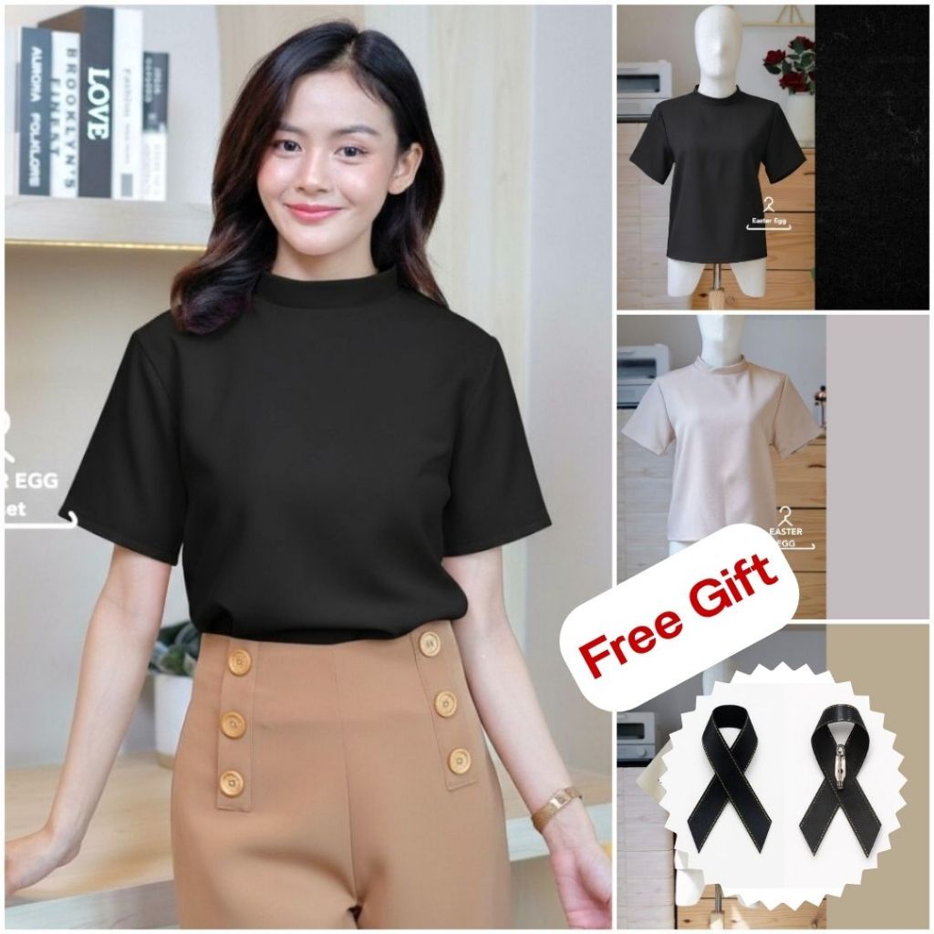 A02 เสื้อแขนสั้น เสื้อทํางานผู้หญิง ทรงคอเต่า ใส่ทำงาน ใส่เที่ยวได้ Easter Egg