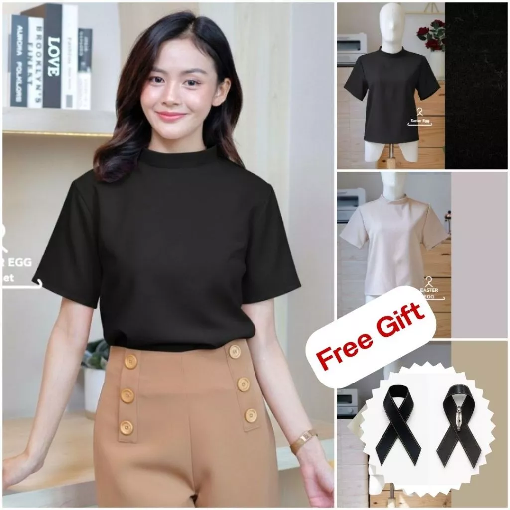 A02 เสื้อแขนสั้น เสื้อทํางานผู้หญิง ทรงคอเต่า ใส่ทำงาน ใส่เที่ยวได้ Easter Egg