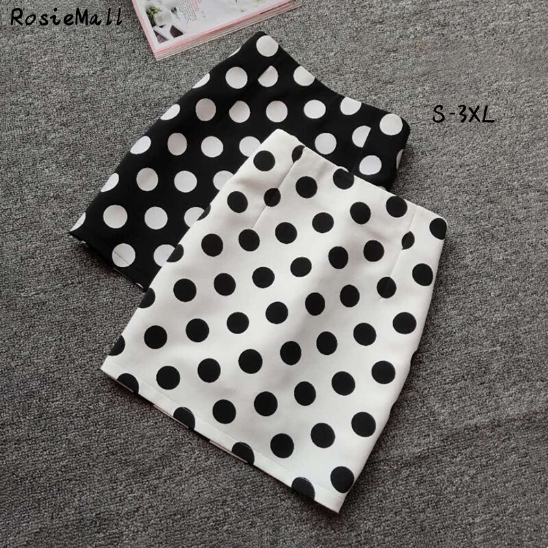มาใหม่ฤดูใบไม้ผลิและฤดูร้อนกระโปรงสีดำและสีขาวมินิลายจุดกระโปรงเอวสูงกระโปรงแฟชั่นดูผอม2043