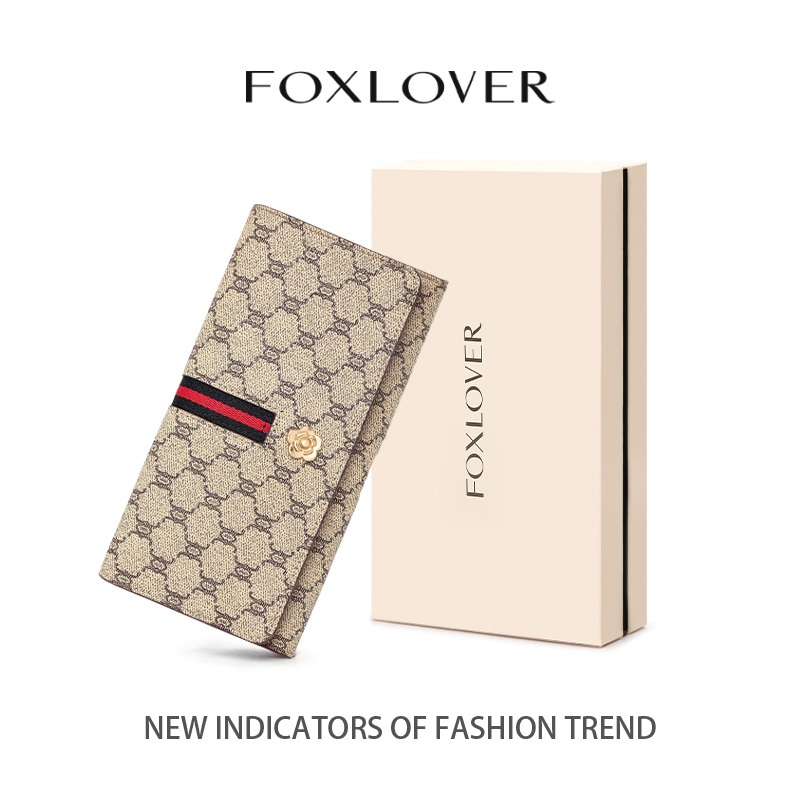 FOXLOVER กระเป๋าเงินยาวผู้หญิง สไตล์ลักซูรี ยุโรป-อเมริกา สีน้ำตาลกาแฟ สไตล์น้อยคนใช้รีสอร์ท