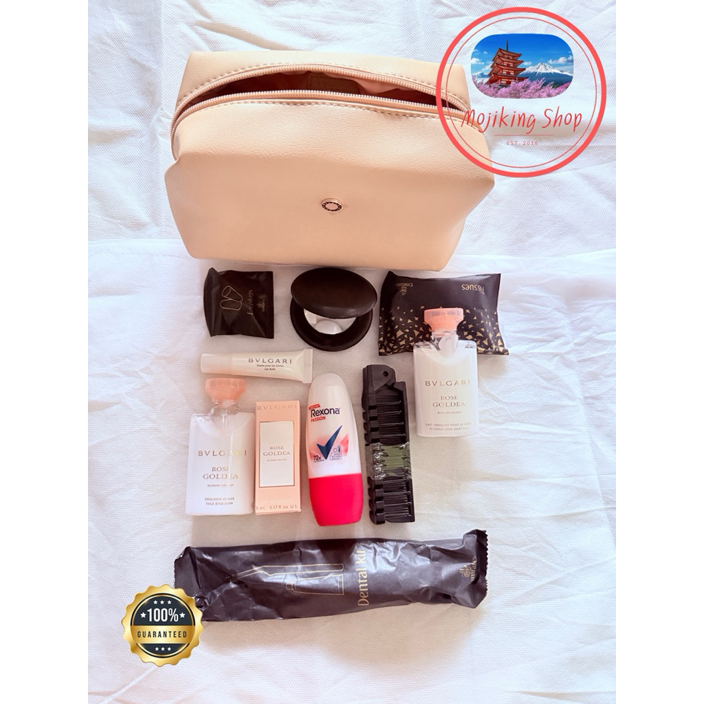 🔥NEW!👱🏻‍♀️ Amenity kit of Emirates Airways(Travel Set >Business< For Woman)กระเป๋าสีครีมชมพูอ่อน_สำห
