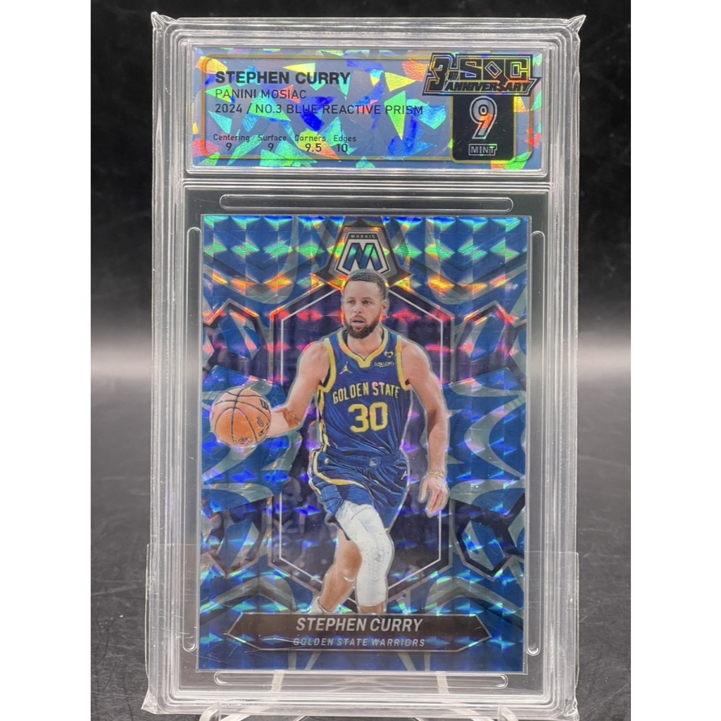 **Stephen Curry 2024 Panini Mosaic No. 3 Blue Reactive Prizm SQC 9 MINT Graded Card**