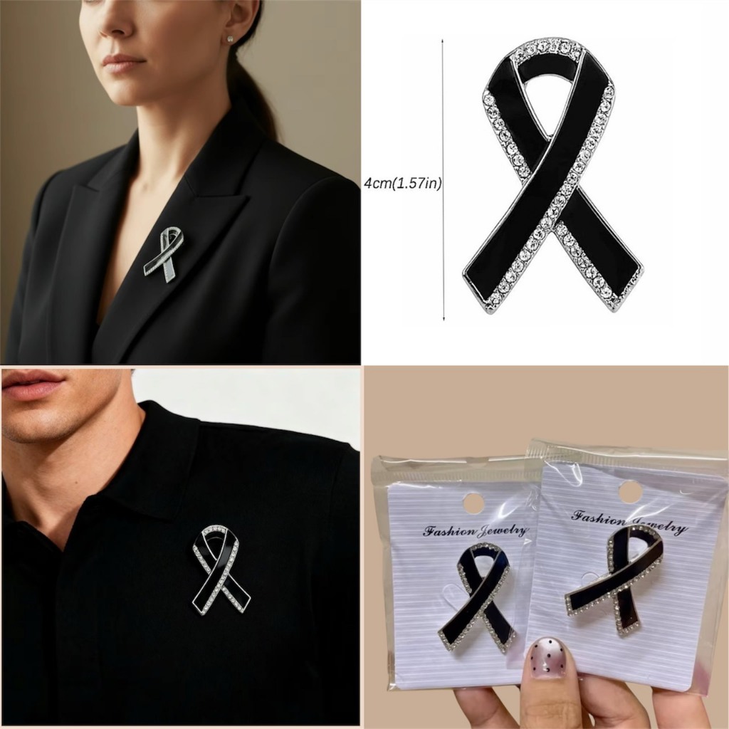 (พร้อมส่งในไทย) เข็มกลัดริบบิ้นไว้อาลัย เข็มกลัดสีดำติดเสื้อ ริบบิ้นดำสำหรับติดเสื้อ