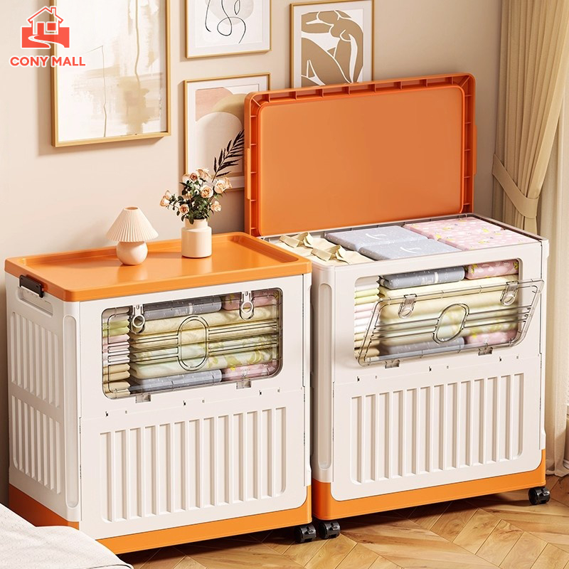 CONY 240L กล่องเก็บของ กล่องเก็บของพับได้ ด้ามจับล็อคได้ ใส่ของอเนกประสงค์แบบพับได้ พลาสติกหนา