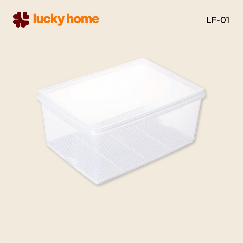 LUCKY HOME LF-01 กล่องถนอมอาหารพลาสติกมีตะแกรงรอง (กล่องแช่) ขนาด (กว้างxยาวxสูง)(รวมฝา) : 26.5 x 38