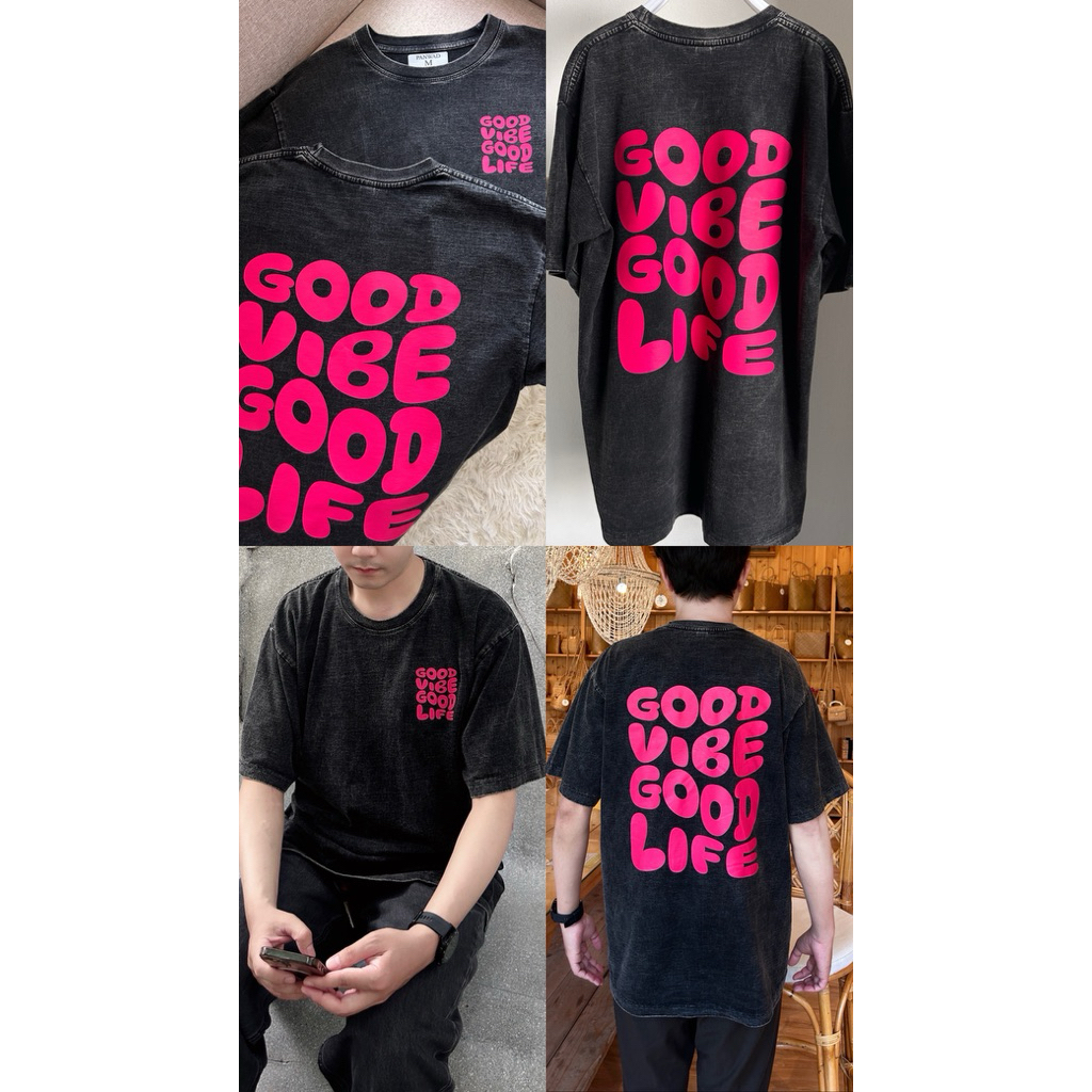 เสื้อยืดโอเวอร์ไซส์ลายGood vibe ผ้าฟอกเกรดพรีเมี่ยม