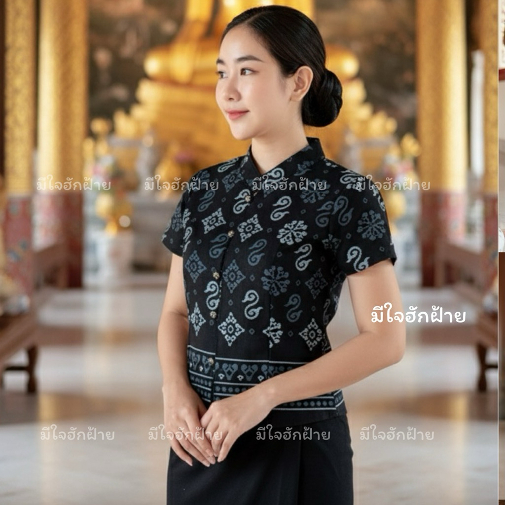 เสื้อคอจีนผ้าฝ้าย ลายดอกรักราชกัญญา