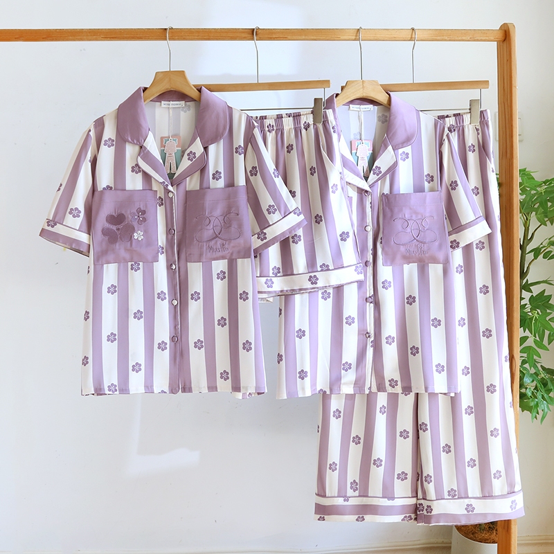 ชุดนอน Muslin Pajamas Silk Satin รุ่น Lilac Dream (N5177 T5177) | ชุดนอนผู้หญิง
