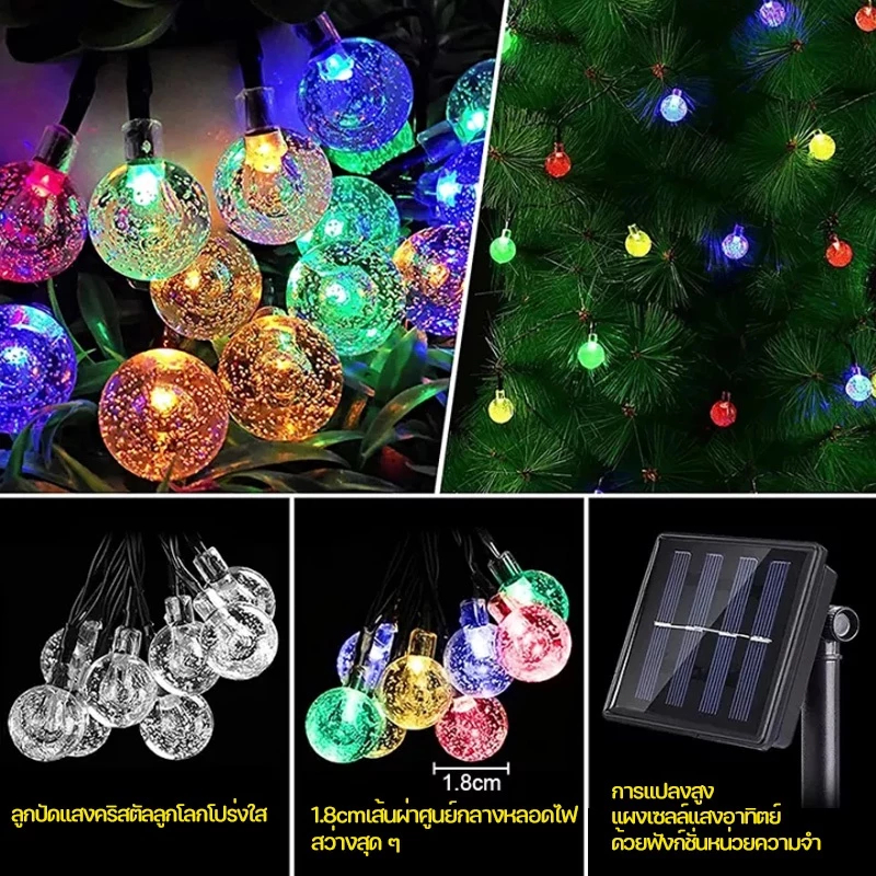 โคมไฟพลังงานโซล่าเซลล์ 20/100 LED 5/12 ม. ลูกแก้วไฟคริสต์มาสพลังงานโซล่าเซลล์ไฟพลังงานแสงอาทิตย์กลางแจ้งไฟประดับบ้านพลัง - รูปที่ 2