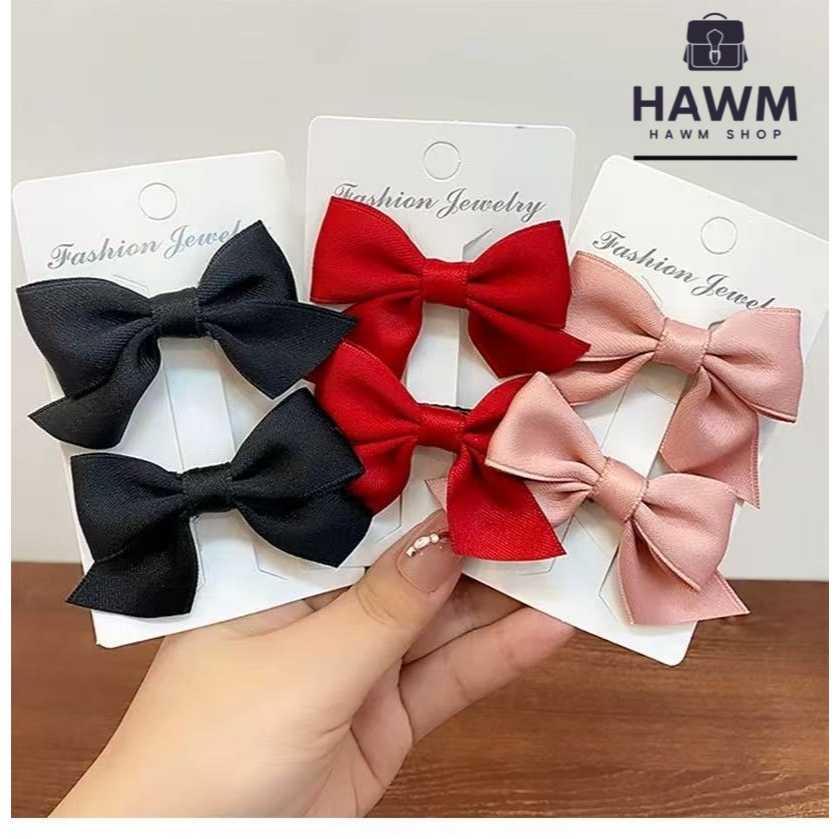 HAWM-ชุดกิ๊บติดผมเด็กผู้หญิง 2 ชิ้น/ชุด โบว์ทีบ น่ารัก กิ๊บติดผมดอกไม้พิมพ์ลายน้อยน่ารักหวาน เครื่องประดับผม