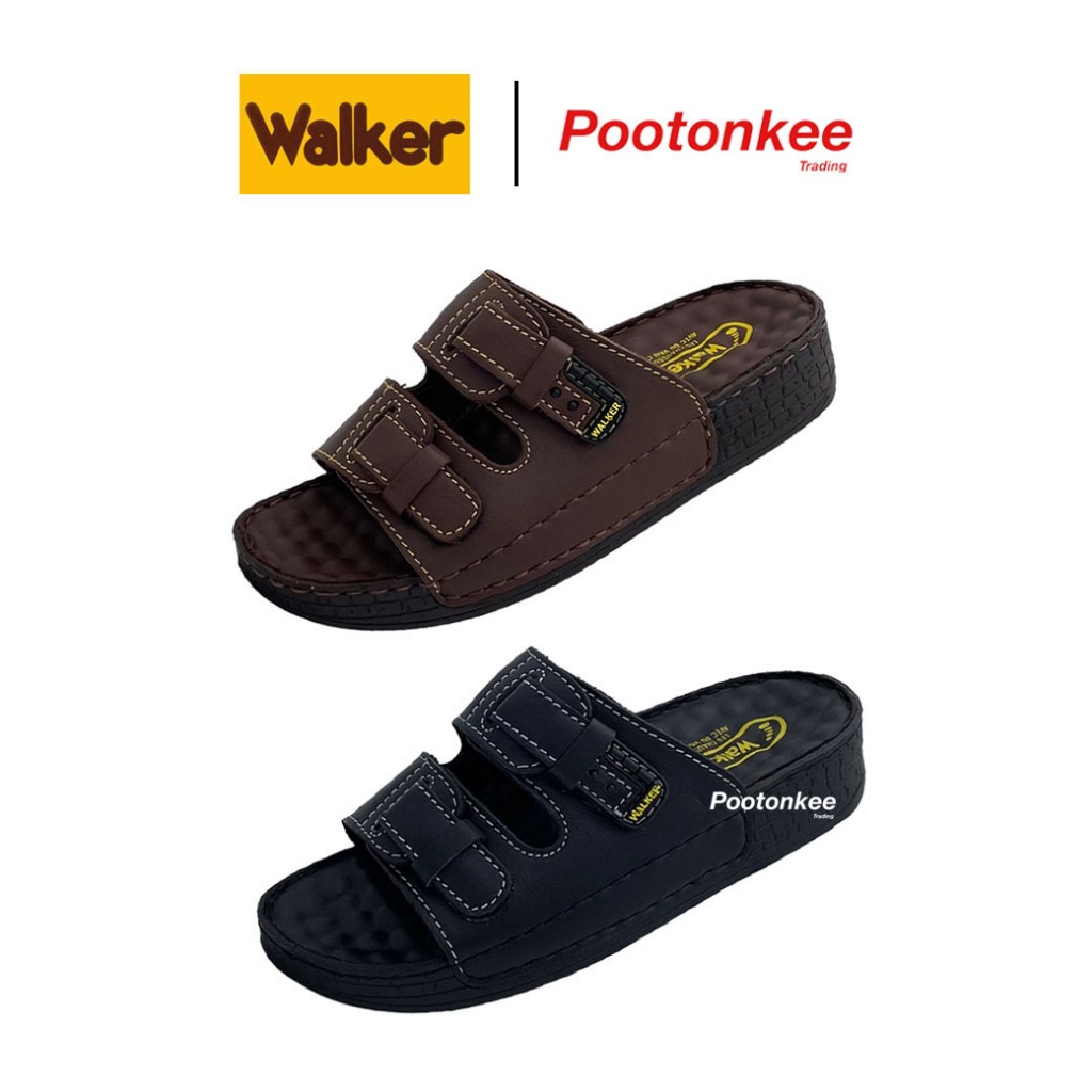Walker รุ่น WB 655 รองเท้าวอคเกอร์ สีดำ น้ำตาล รองเท้าแตะหนังแท้ผู้ชาย