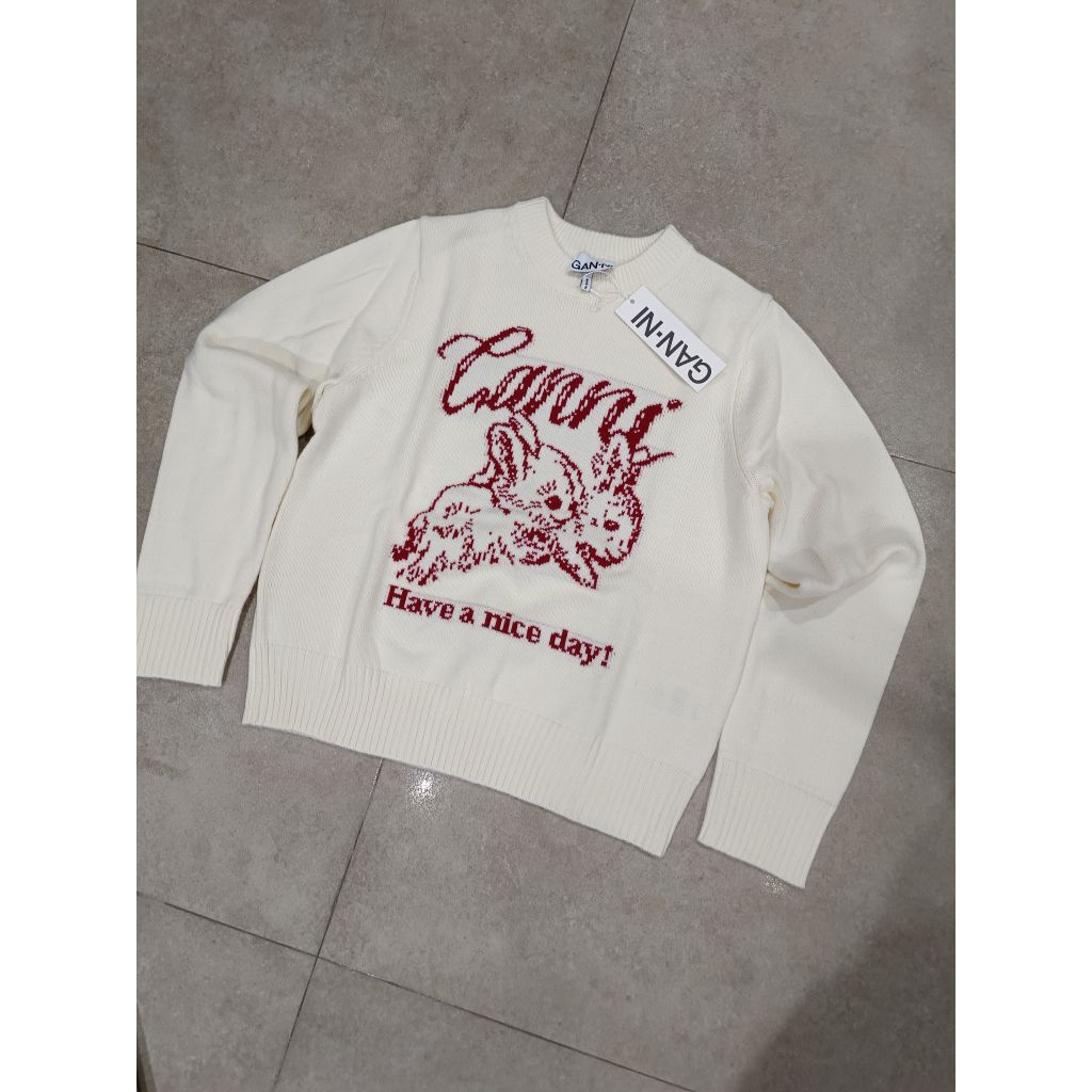 *พร้อมส่ง*🇹🇭 เสื้อ Ganni Graphic-Bunny Sweater Ivory​