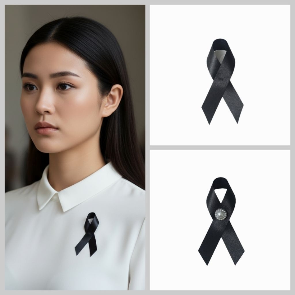 โบว์ไว้อาลัย ริบบิ้นไว้อาลัย ขนาด 9 ซม
