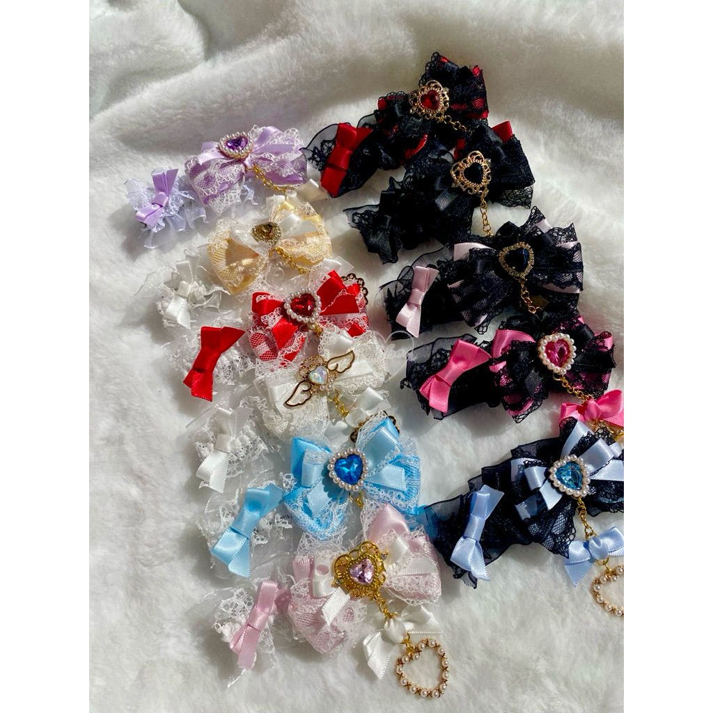 โบว์ติดผม ตกเเต่งลูกไม้ มีหลายสีค่ะ Handmade Ribbon Style Idol