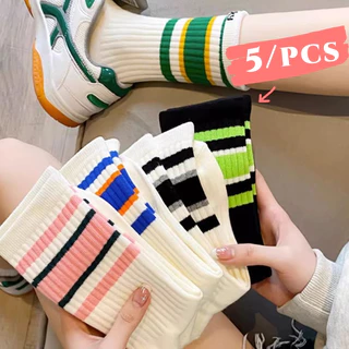 ถุงเท้ากีฬา ผ้าฝ้าย ลายทาง สไตล์เกาหลีใต้ สําหรับผู้ชาย และผู้หญิงcotton socks suitable for men and women striped socks